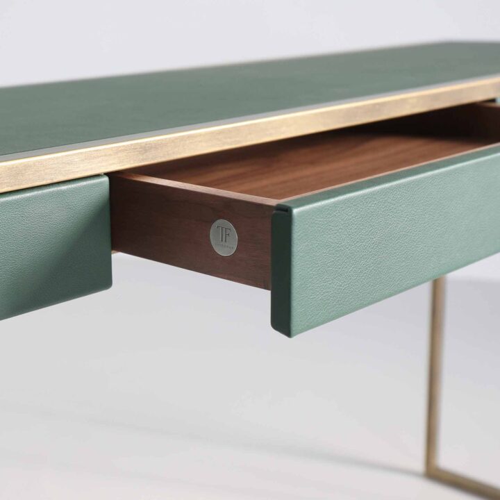 Albany-3-drawer-console-in-FG-with-Green-Leather-detail-2