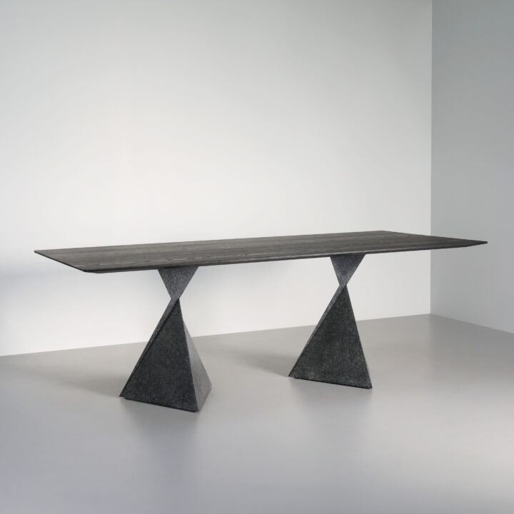 Finished in "Bluestone Grey" with an Ebonised Oak top