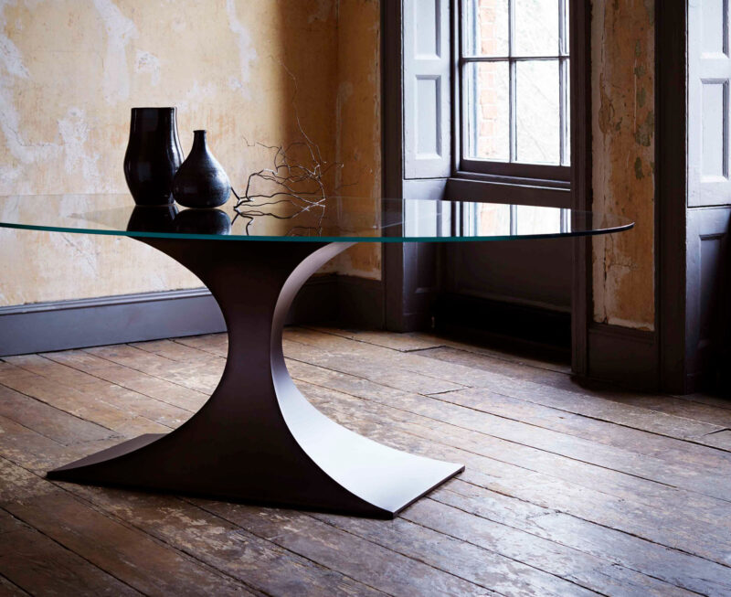 Glass oval dining table