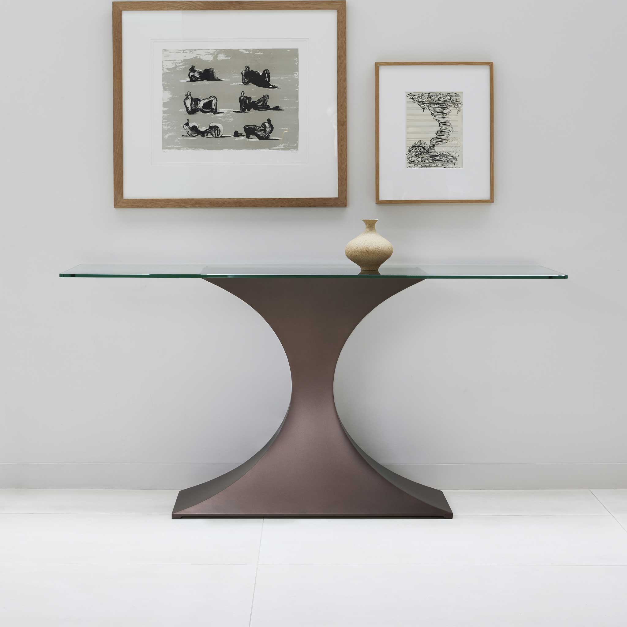 Bronze finish with glass top