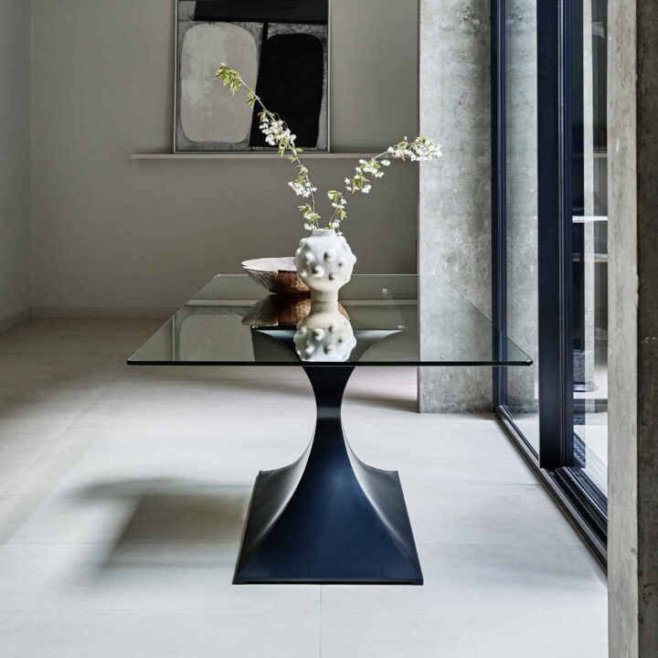 Modern rectangular glass dining table