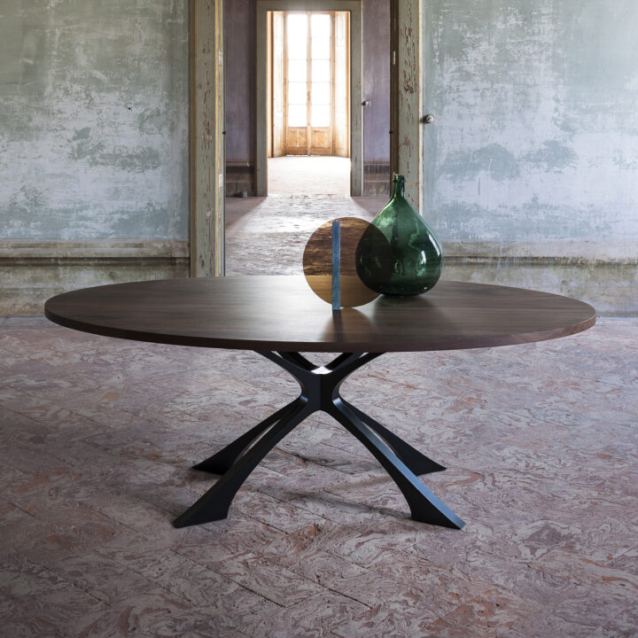 round wooden topped entrance table