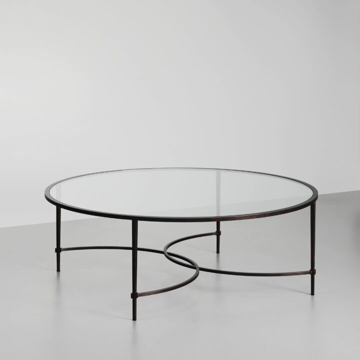 Finished in "Antique Bronze" with a clear glass top