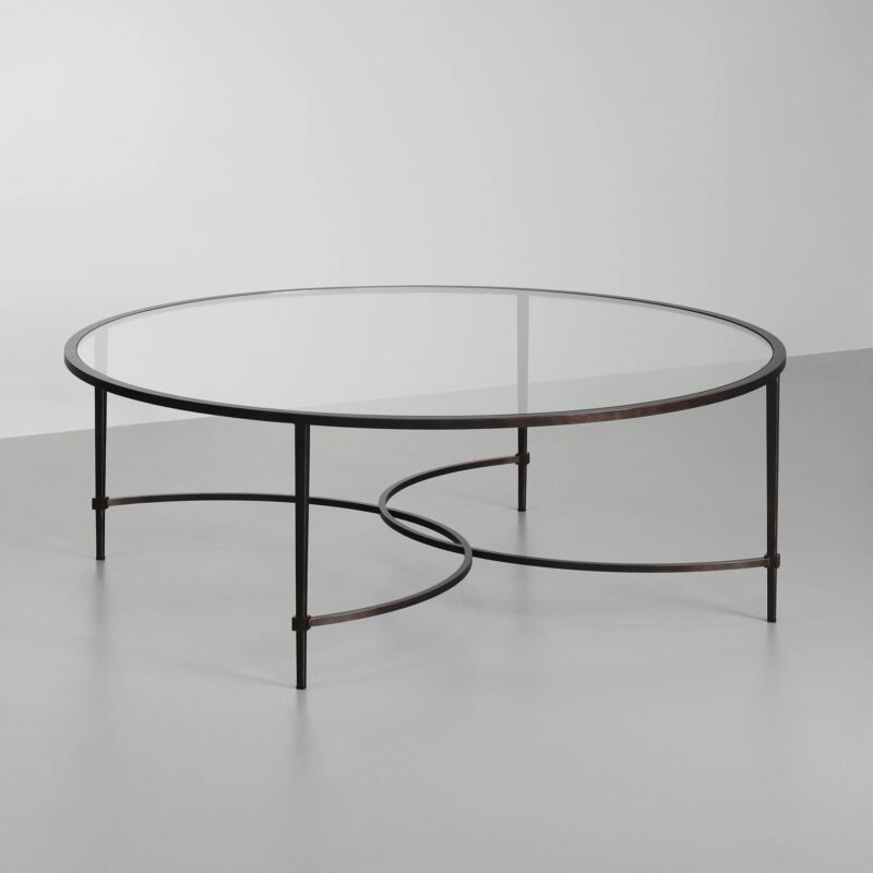 Round bronze coffee table with glass top