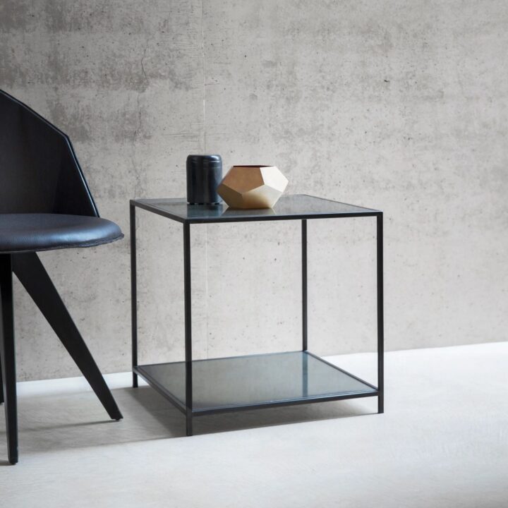 Square glass metal side table