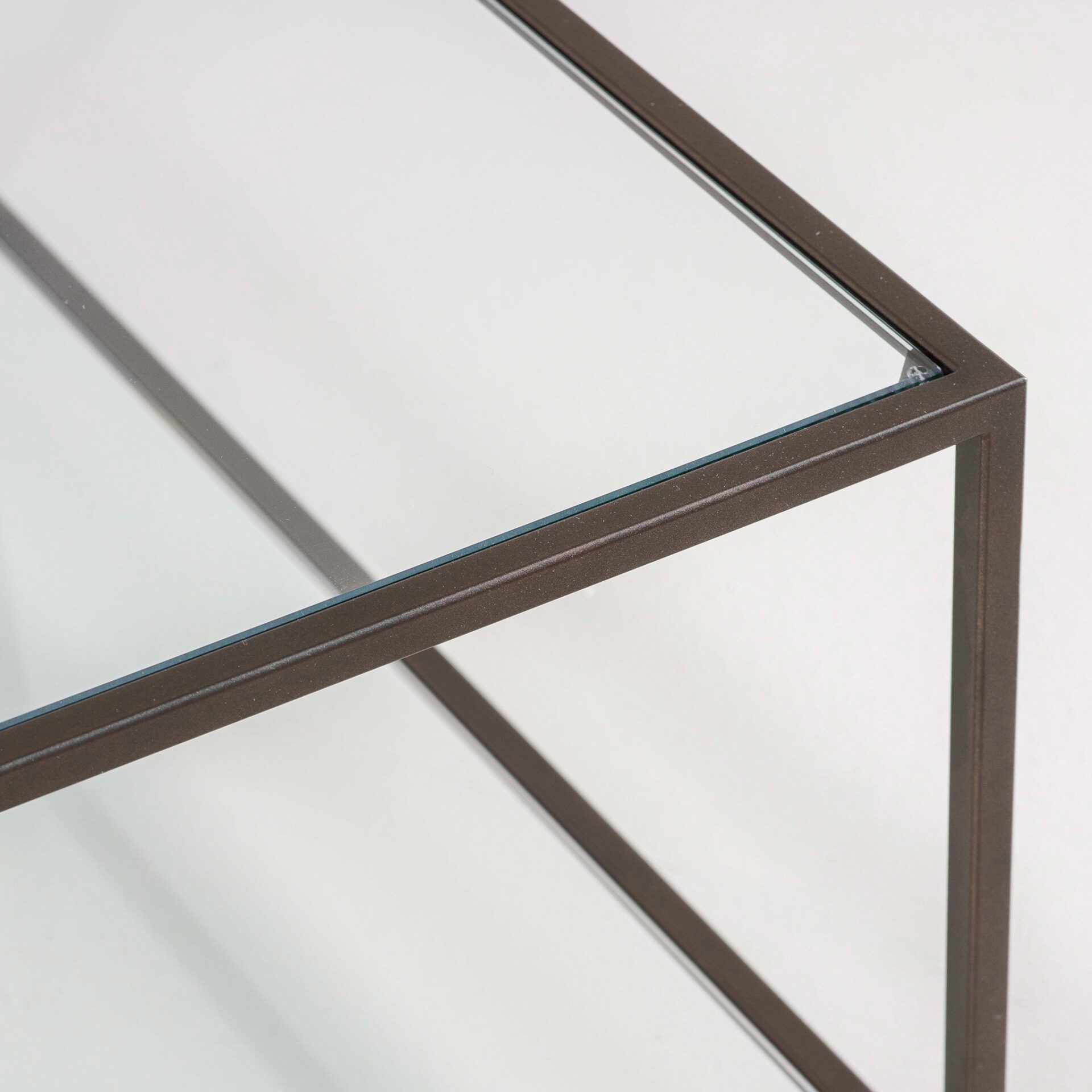 square glass and metal side table