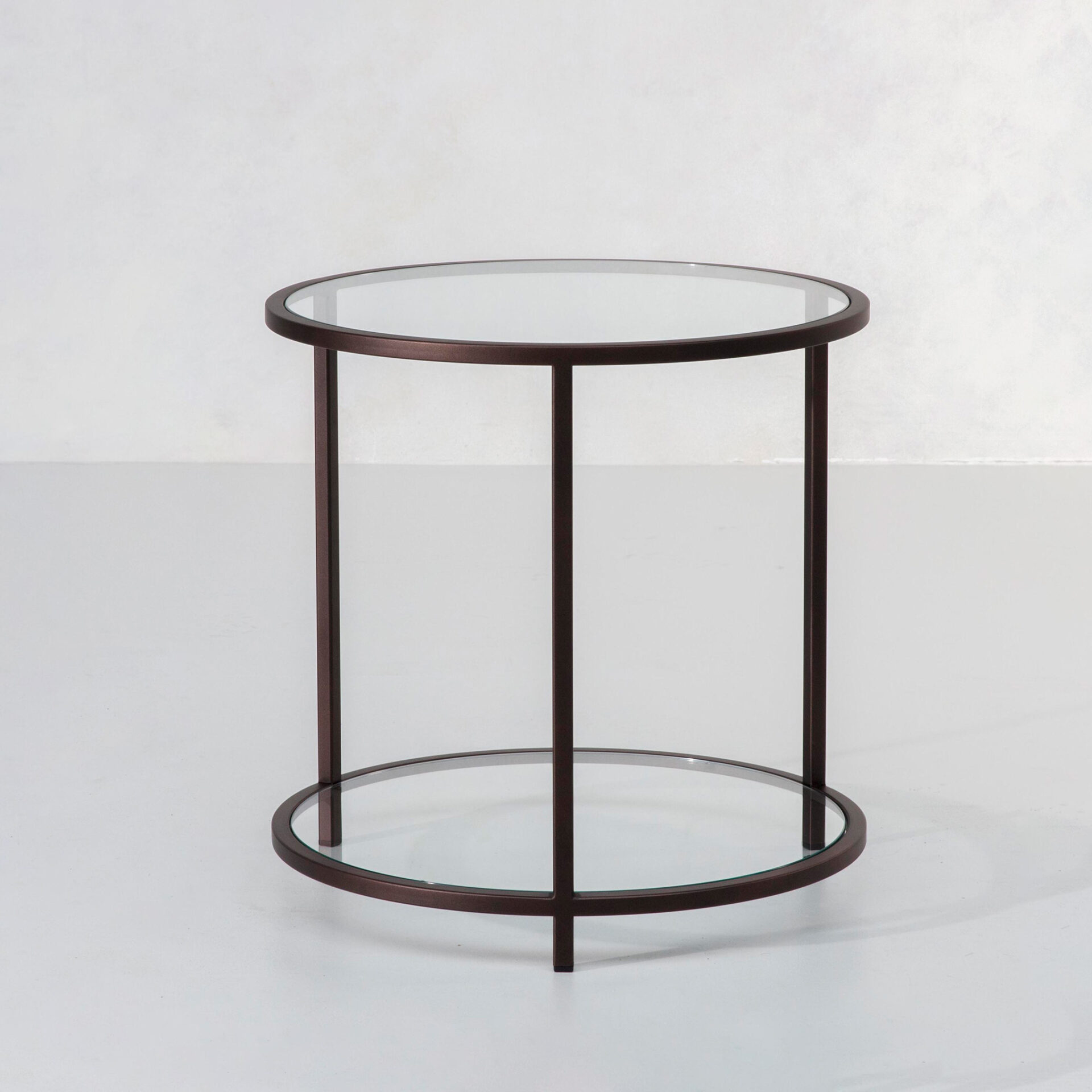 circular glass and metal side table