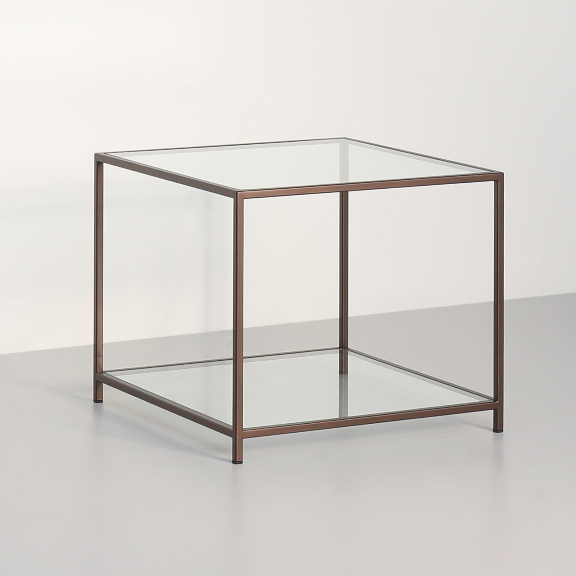 square glass and metal side table