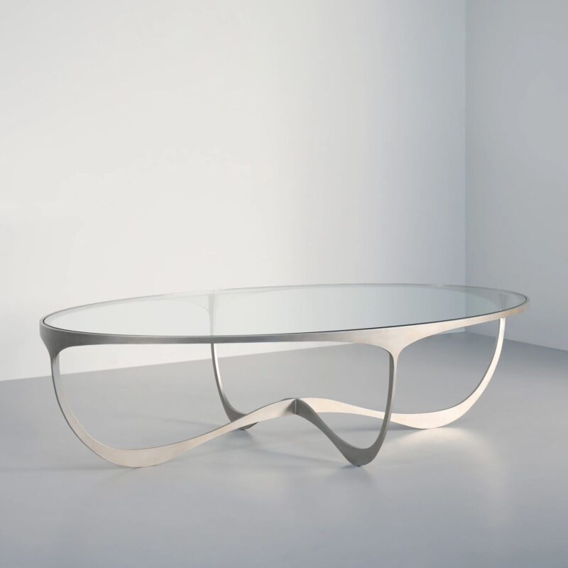 oval glass and metal coffee table
