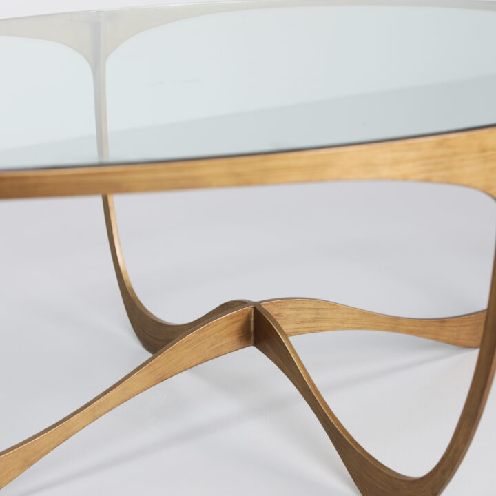 Finished in "Old Brass" with a clear glass top