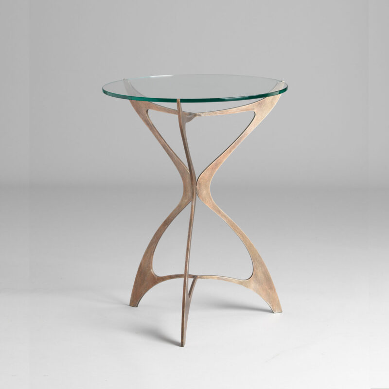 Architectural side table design with glass top