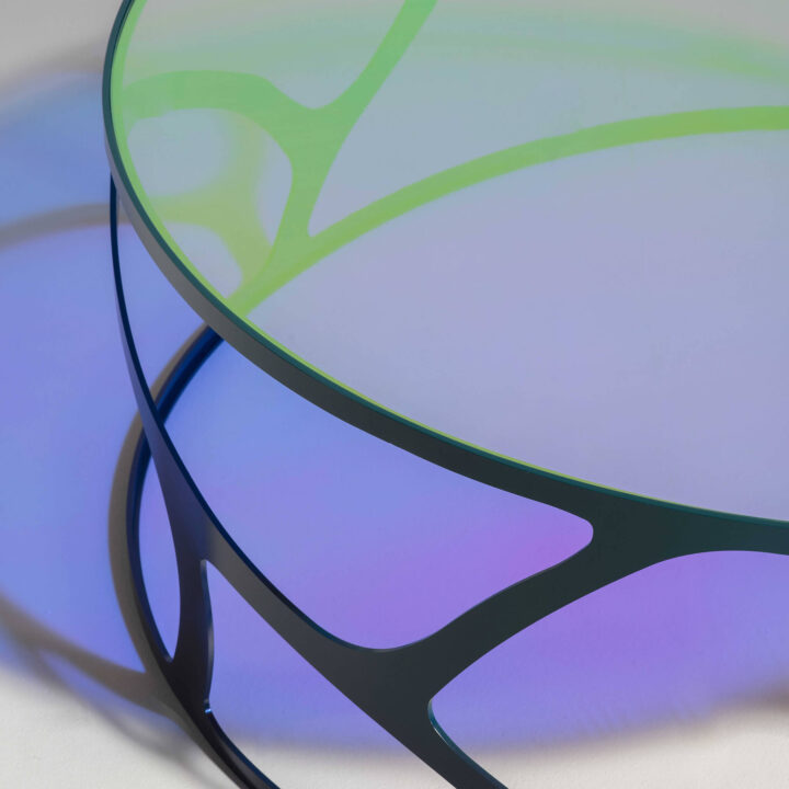Malabar finish with Dichroic glass top