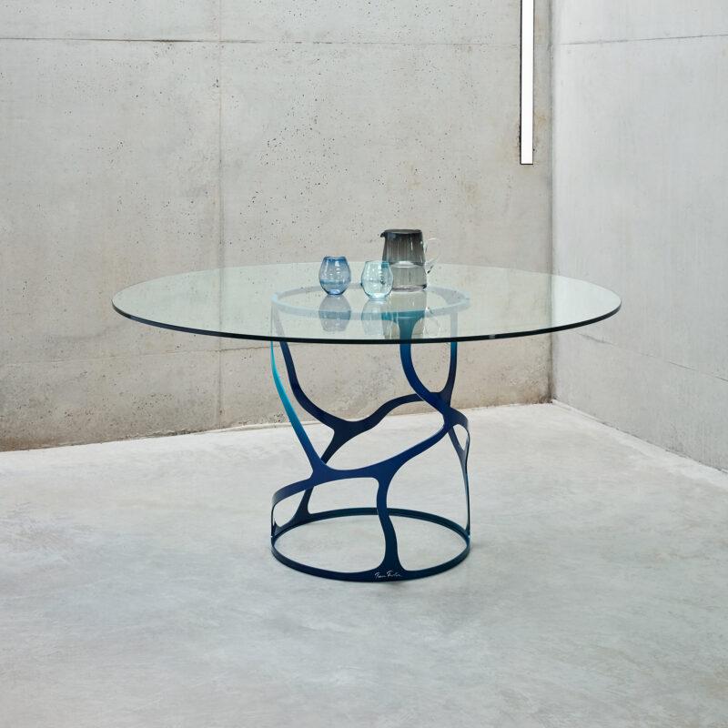 Modern round blue dining table