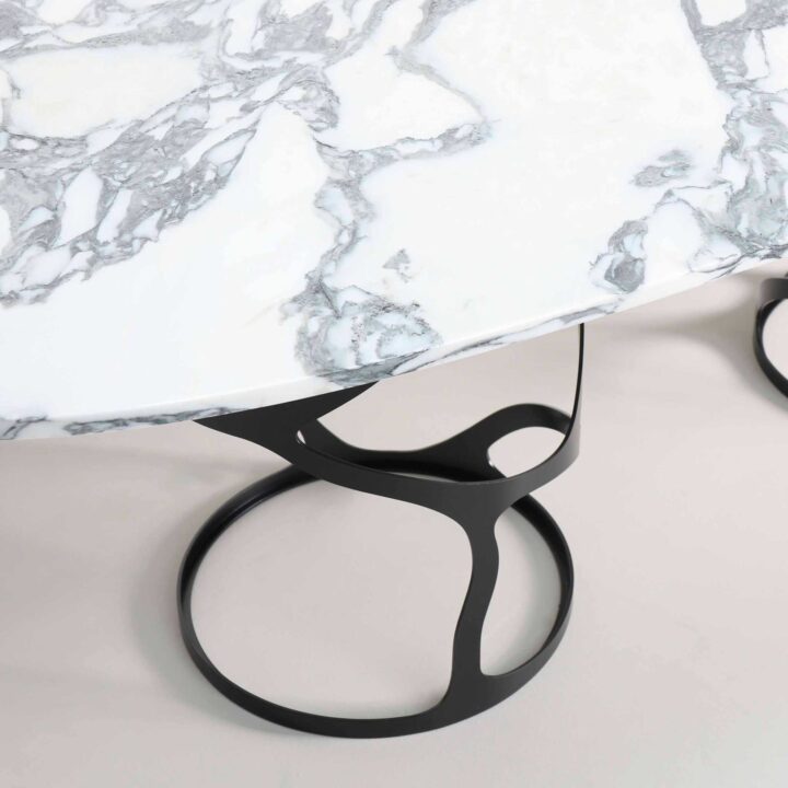 Charcoal base with Arabescato marble top 