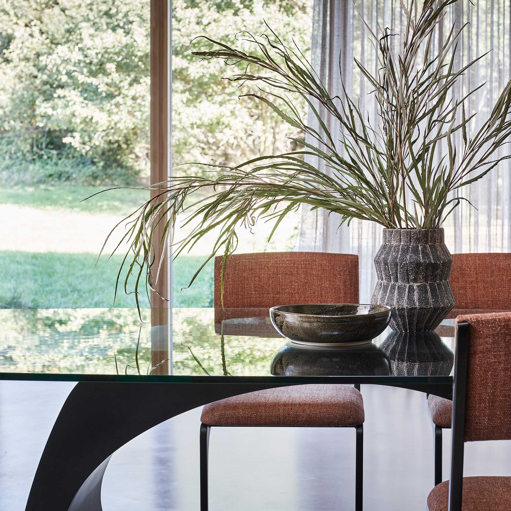 Skye dining table and Angel side chairs, detail