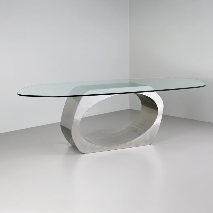 ultra modern metal and glass topped table