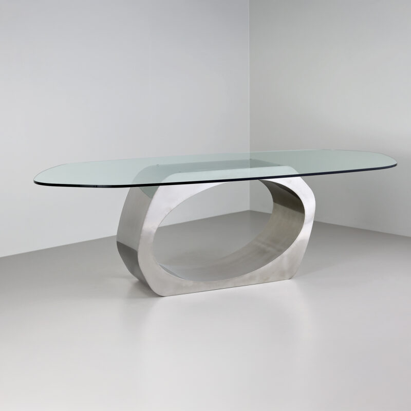 ultra modern metal and glass topped table