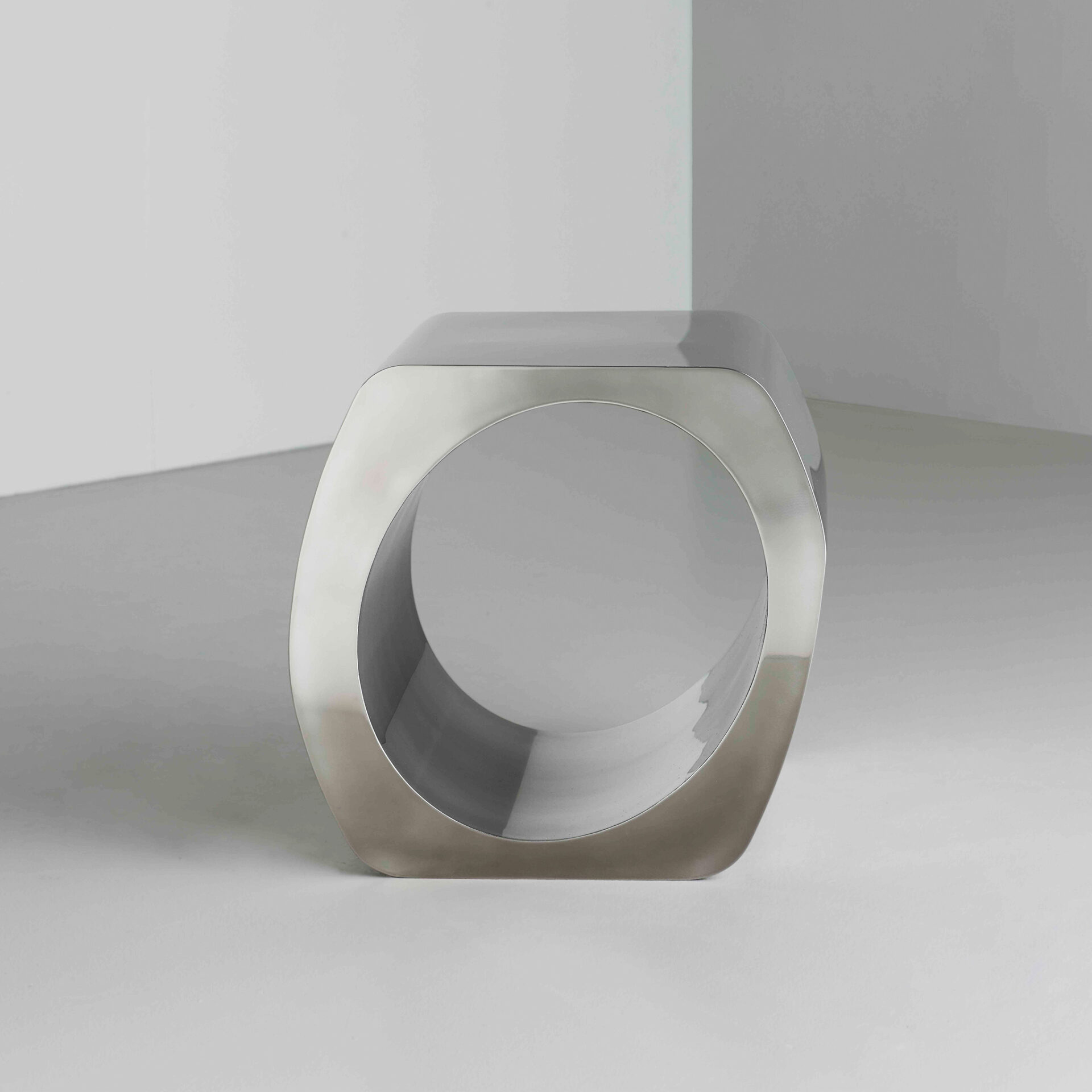 Skye side table in satin polished stainless steel