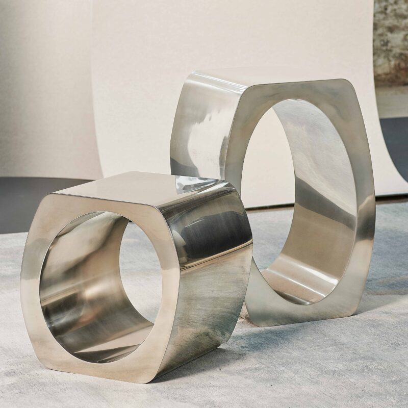 contemporary sculptural steel plinth