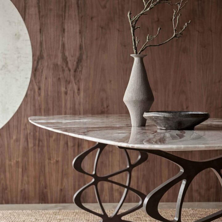 Finished in "Antique Bronze" with Rosso Oribico marble top