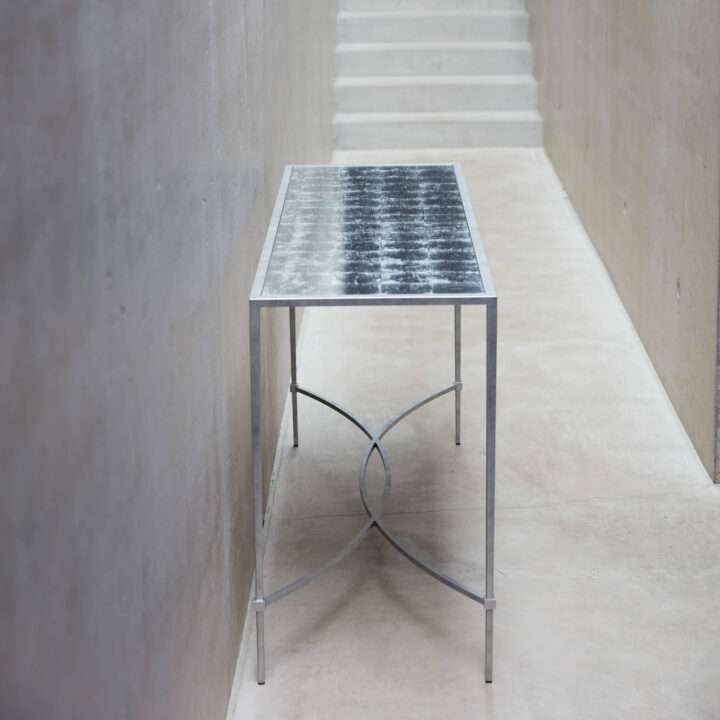 Finished in "Antique Silver" with Silver Leaf verre eglomise top