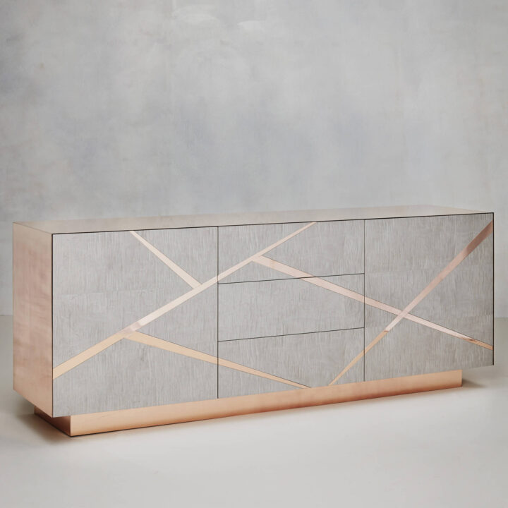 Polished Bronze with Figured Rippled Grey Sycamore Veneer